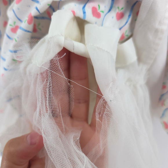 Vintage 4T Handmade Cottage Core Pinafore Dress Pockets Lace Rosette Petticoat - Picture 13 of 16